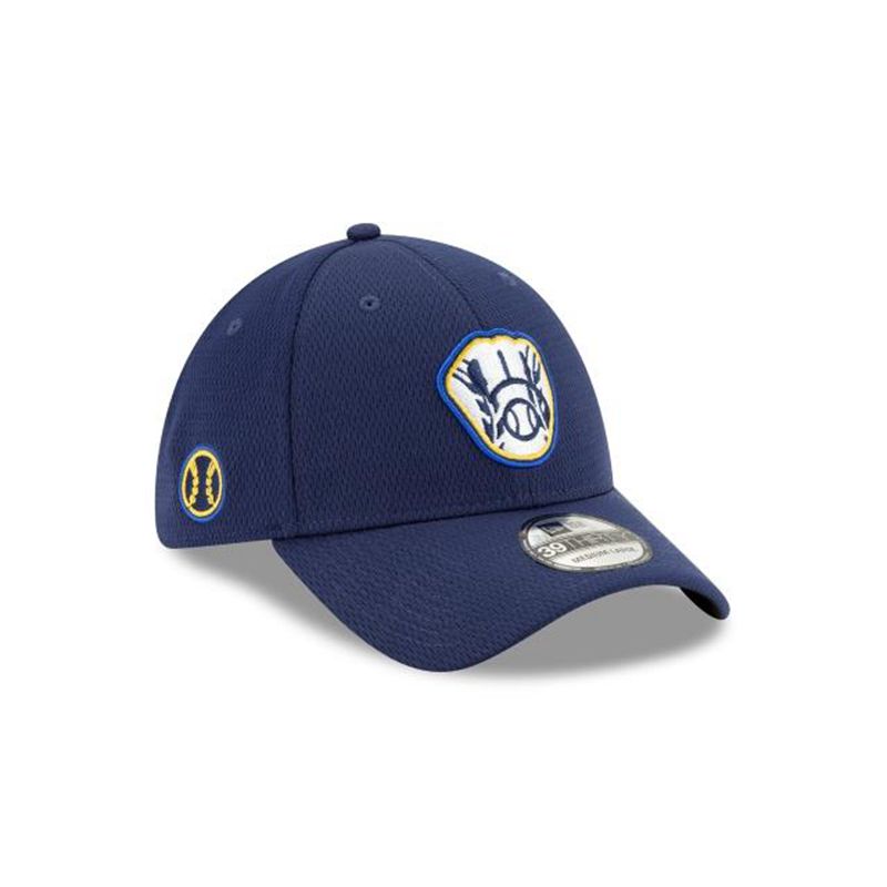 MLB Milwaukee Brewers Batting Practice 39Thirty Stretch Fit (LMD1540) - Blue New Era Caps